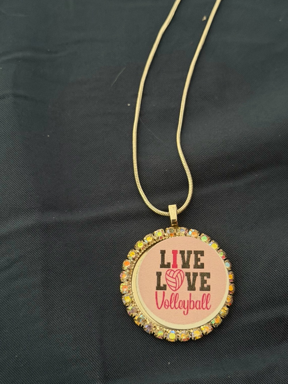 Live Love Volleyball Pendant Necklace - Pink Accent